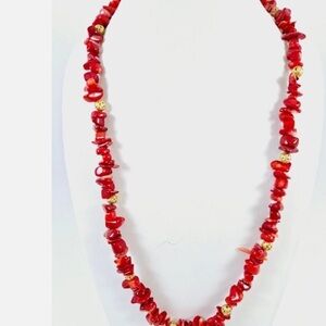 Chic Red Beaded Necklace with Gold Accents